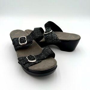 Dansko Leather Sophie Dual Strap Strappy Slip On Clog Sandals Slides‎ Shoes 7.5